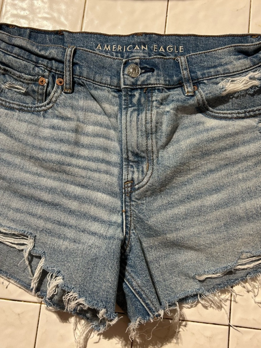 American Eagle Outfitters Light Wash Distressed Denim Shorts